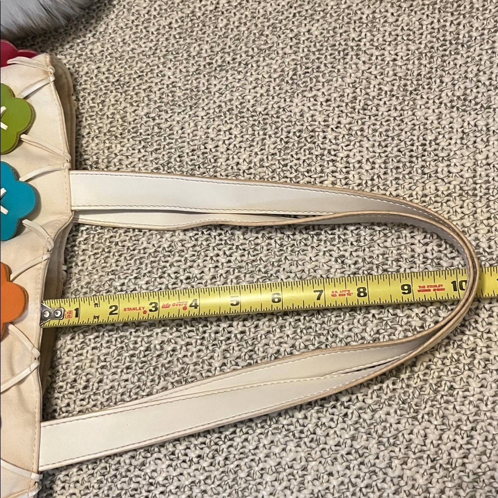 Nine West Florsl Embellished Colorful Canvas Faux Leather Tote Purse Bag - Picture 14 of 15